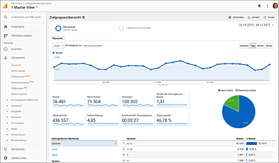 Die Zielgruppenübersicht dient als Einstieg in die Analytics-Berichte.