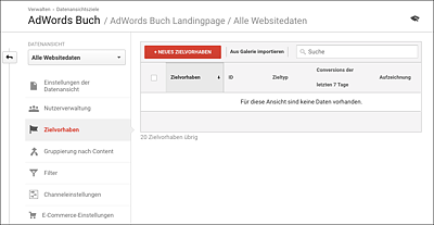 Die Einrichtung von Analytics-Zielvorhaben erfolgt über die Verwaltungsoberfläche auf Ebene der Datenansicht.