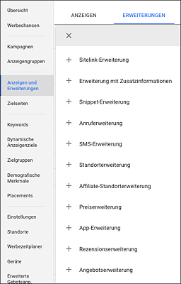 Anzeigenerweiterung hinzufügen