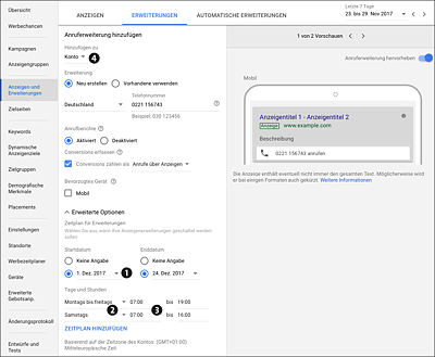 Anruferweiterung mit Zeitplan