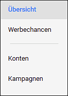 Mittlere Menüleiste im AdWords-Verwaltungskonto