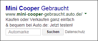 AdWords-Test mit Suchfeld in der Textanzeige