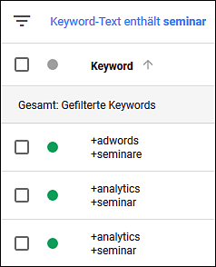 Aktivierte Suchfunktion mit eingeblendetem Filter