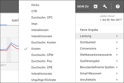 Kennzahlen für die Infografik auswählen