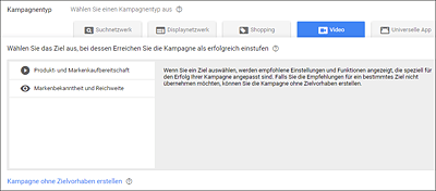 Kampagne vom Typ »Video« auswählen