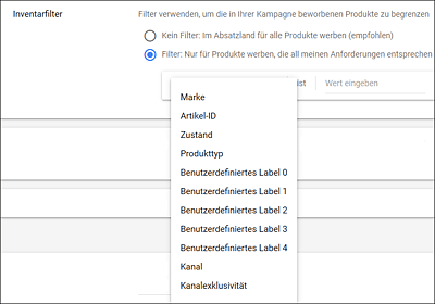 Erweiterte Shopping-Einstellungen