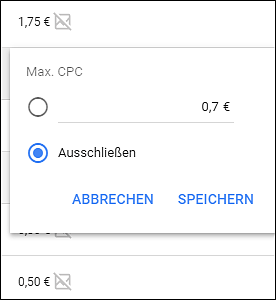 Produktgruppen können auch ausgeschlossen werden.