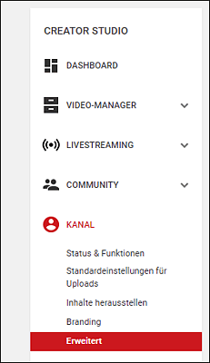 Versteckte Verknüpfungsmöglichkeit im YouTube-Kanal unter »Creator Studio«