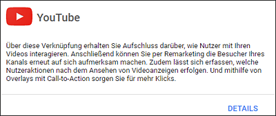 Den verknüpften YouTube-Kanal finden Sie unter »Details«.