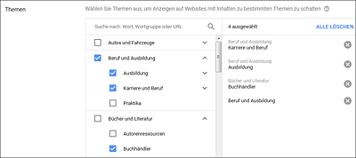 Beispiel: Themenauswahl zu Ausbildung und Büchern