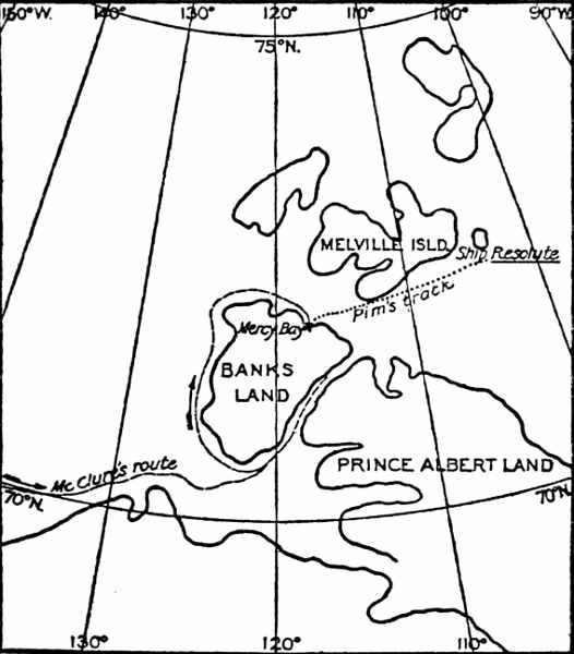 Route of Pim's sledge journey around Banks Land and Melville Island.