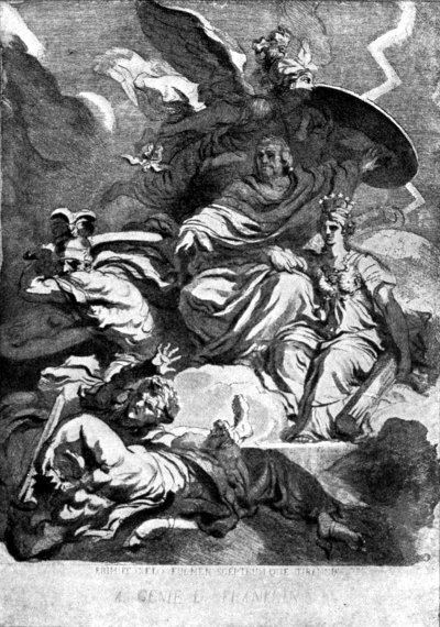 FRANKLIN TEARS THE LIGHTNING FROM THE SKY AND THE SCEPTRE FROM THE TYRANTS (From a French engraving)