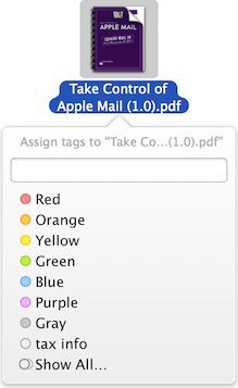 **Figure 1:** Use this popover to add tags to a file.