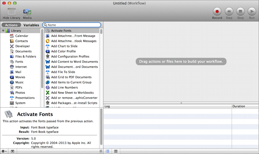 **Figure 33:** An empty Automator workflow window.