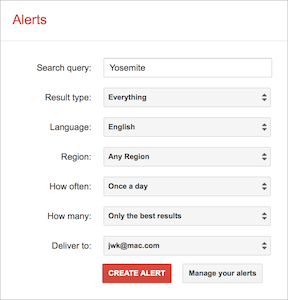 **Figure 27:** Create a Google Alert by filling out this form.