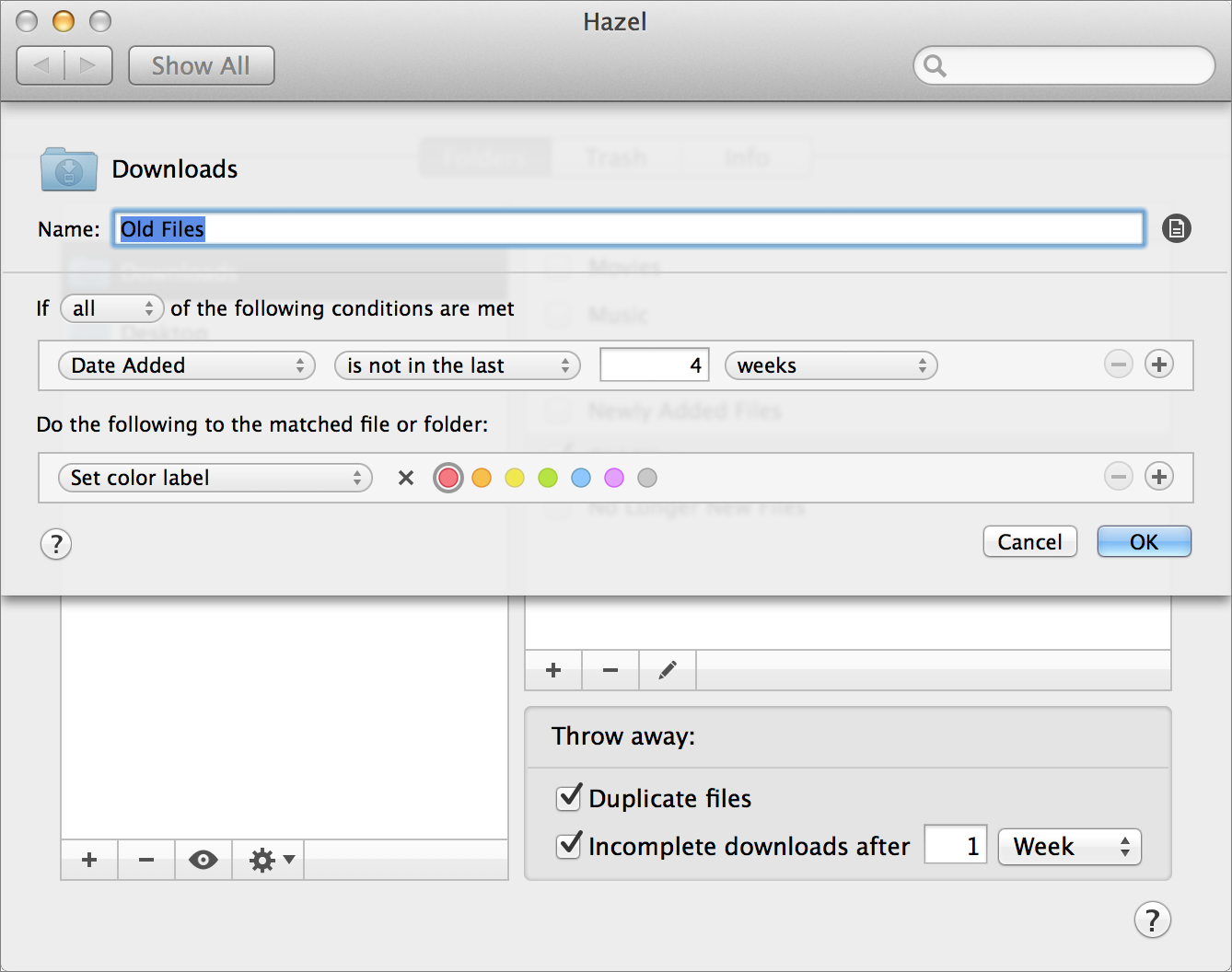 **Figure 16:** Rules in Hazel look and act much like rules in Mail—except they target files rather than email messages.