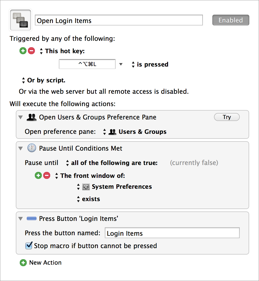 **Figure 43:** The final Open Login Items macro, in edit mode.