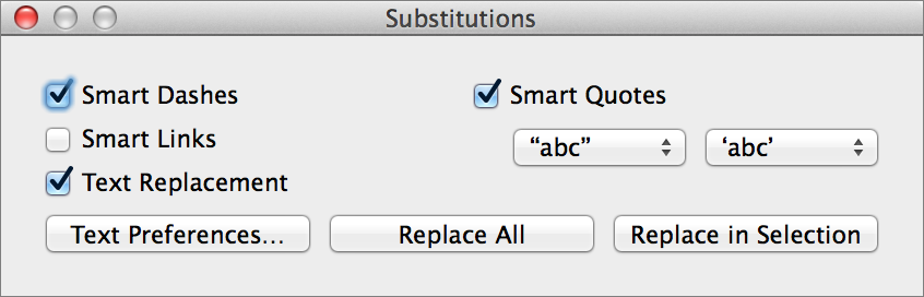 **Figure 5:** Adjust preferences for substitutions in this window.