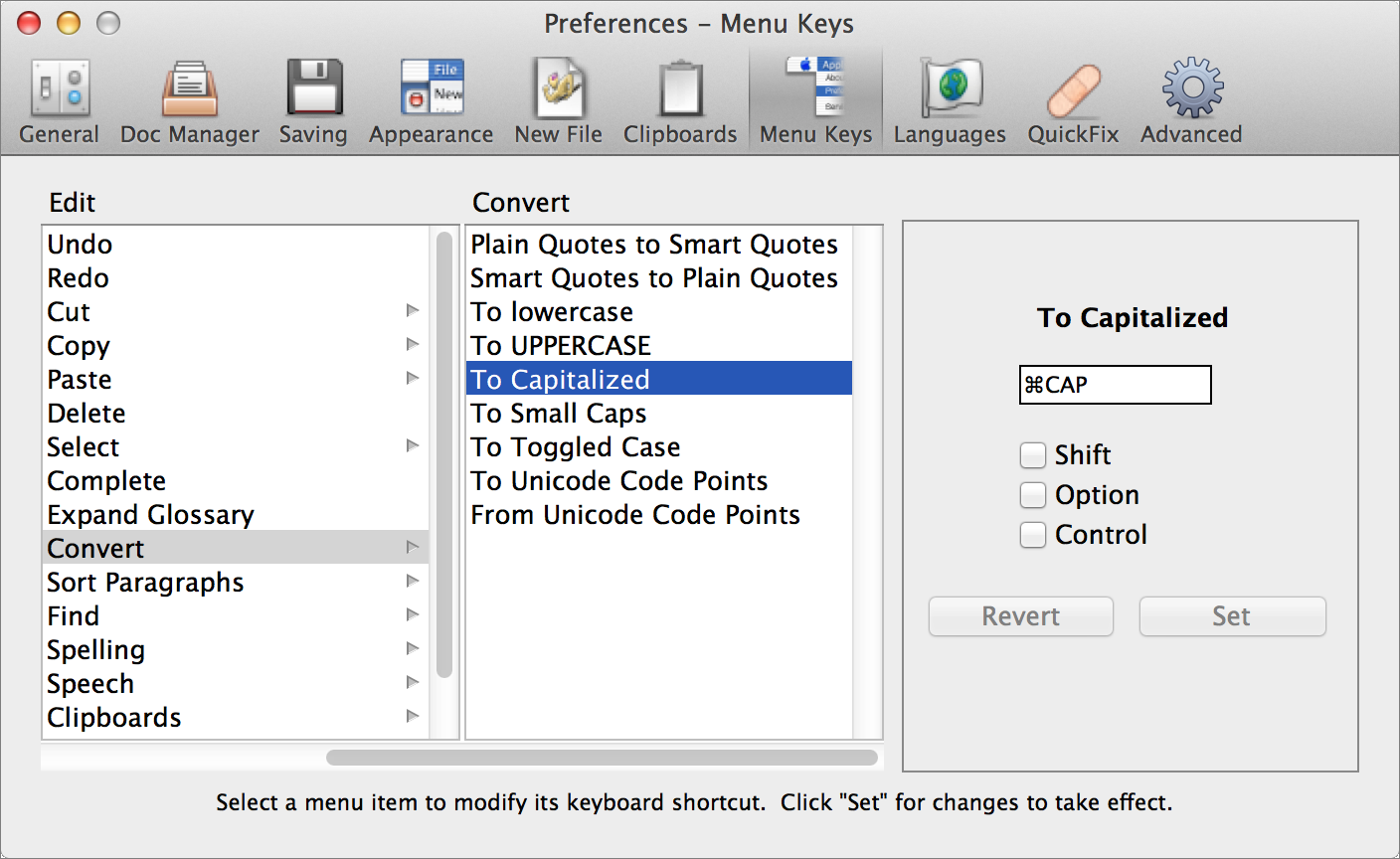 **Figure 22:** Set up keyboard shortcuts here.