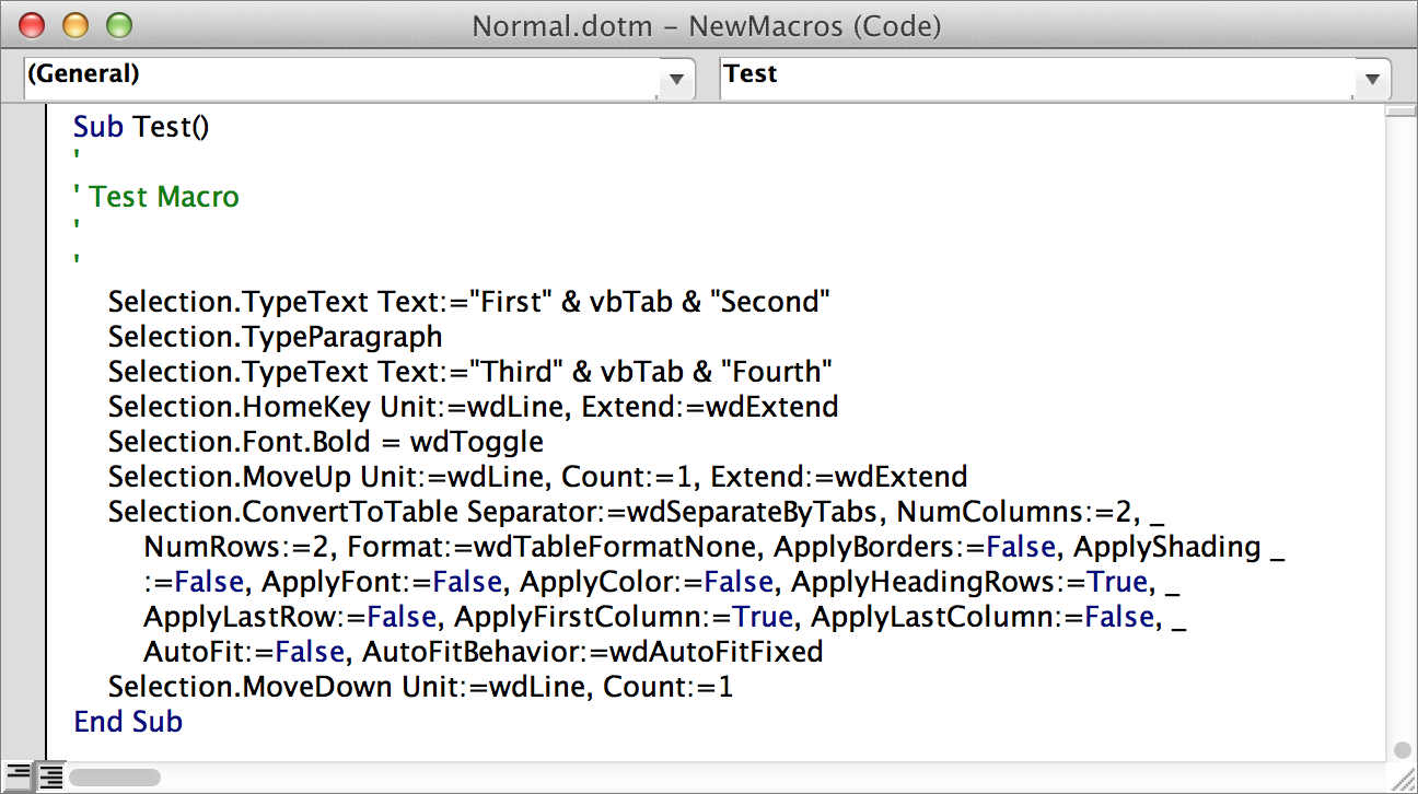 **Figure 21:** Here’s what the macro we just recorded looks like in Visual Basic.