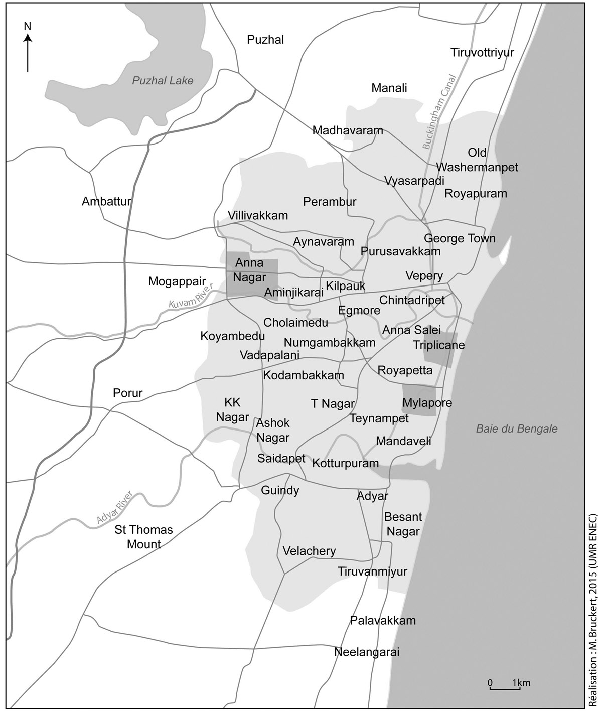  Carte de Chennai avec localisation des quartiers étudiés.