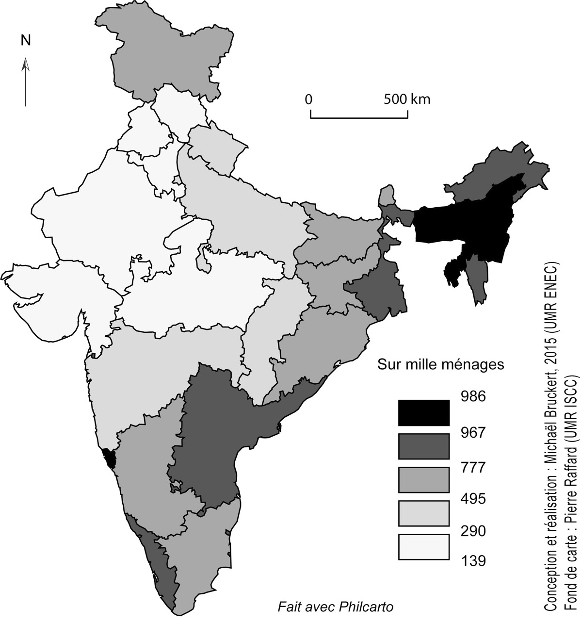  Nombre de ménages indiens ayant consommé de la viande, du poisson et/ou des œufs lors des trente jours précédant l’enquête.