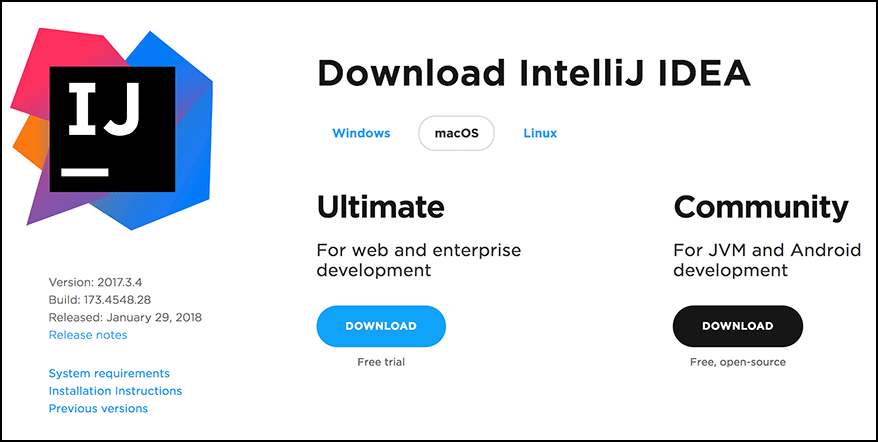 Downloading IntelliJ IDEA Community Edition