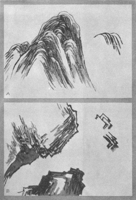 Peeled Hemp-Bark Method for Rocks and Ledges (a) The Axe strokes (b). Plate XXIII.