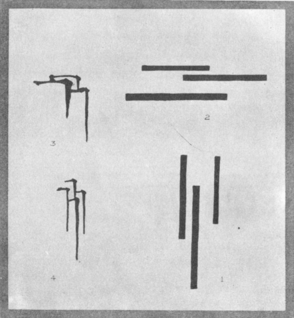 Perpendicular Lines for Rocks (1). Horizontal Lines for Rocks (2). Rock Construction as Practiced in Art (3 and 4). Plate XXX.