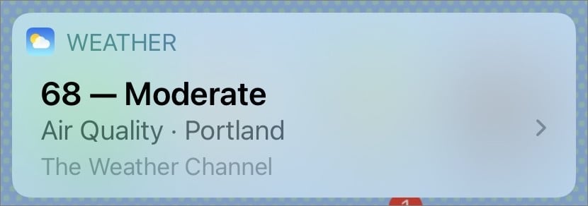 Figure 29: Whether it’s wildfire season again or smog has settled on your town, Siri has air quality information. On your iPhone, tap to see more detail.