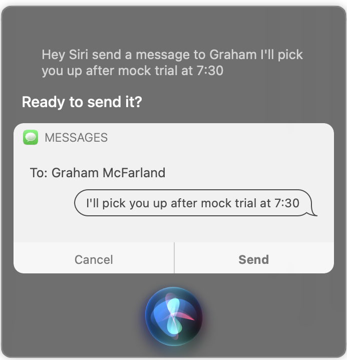 Figure 55: To speed things up, skip the back and forth with Siri and include the message body with your request.