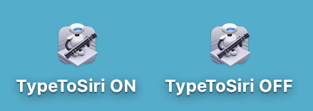 Figure 68: Keep your TypeToSiri apps handy on your Desktop (shown here) or in the Dock and then double click the correct one to turn the Type to Siri feature on or off.