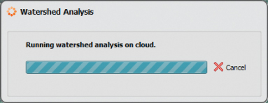 Screenshot of a dialog box presenting status of a running watershed analysis on cloud.