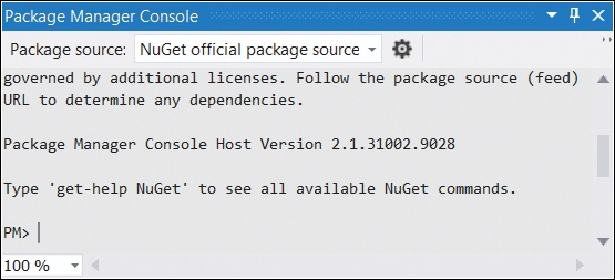 The Package Manager Console in Visual Studio.