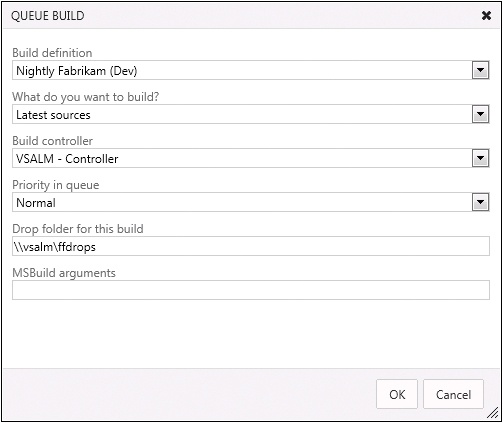 The Queue Build dialog box in Web Access.