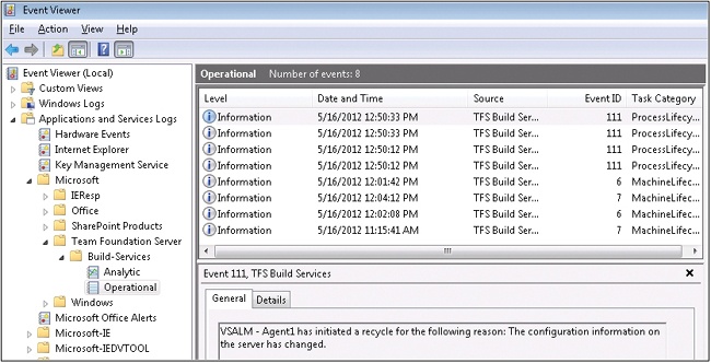 The Operational log in Event Viewer.