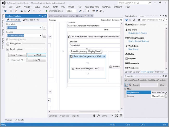 Performing a Quick Find in a build process template.