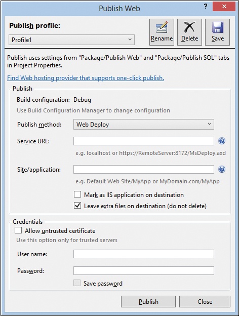 The Visual Studio 2010 Publish Web dialog box.