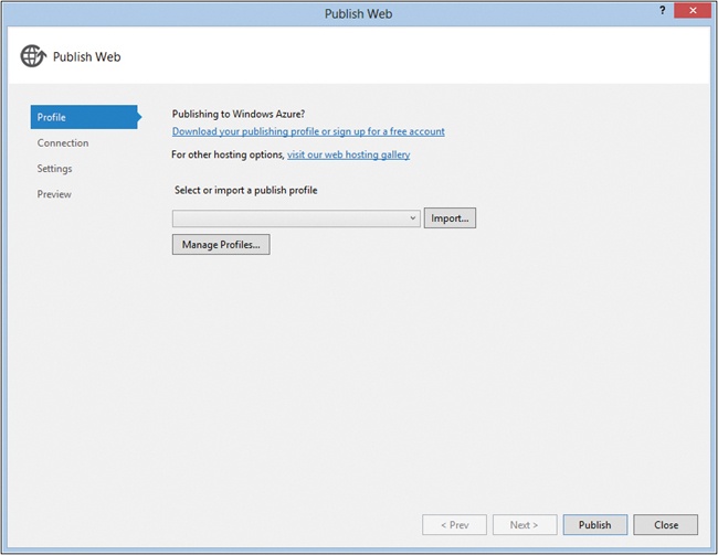 The Visual Studio 2012 Publish Web dialog box.