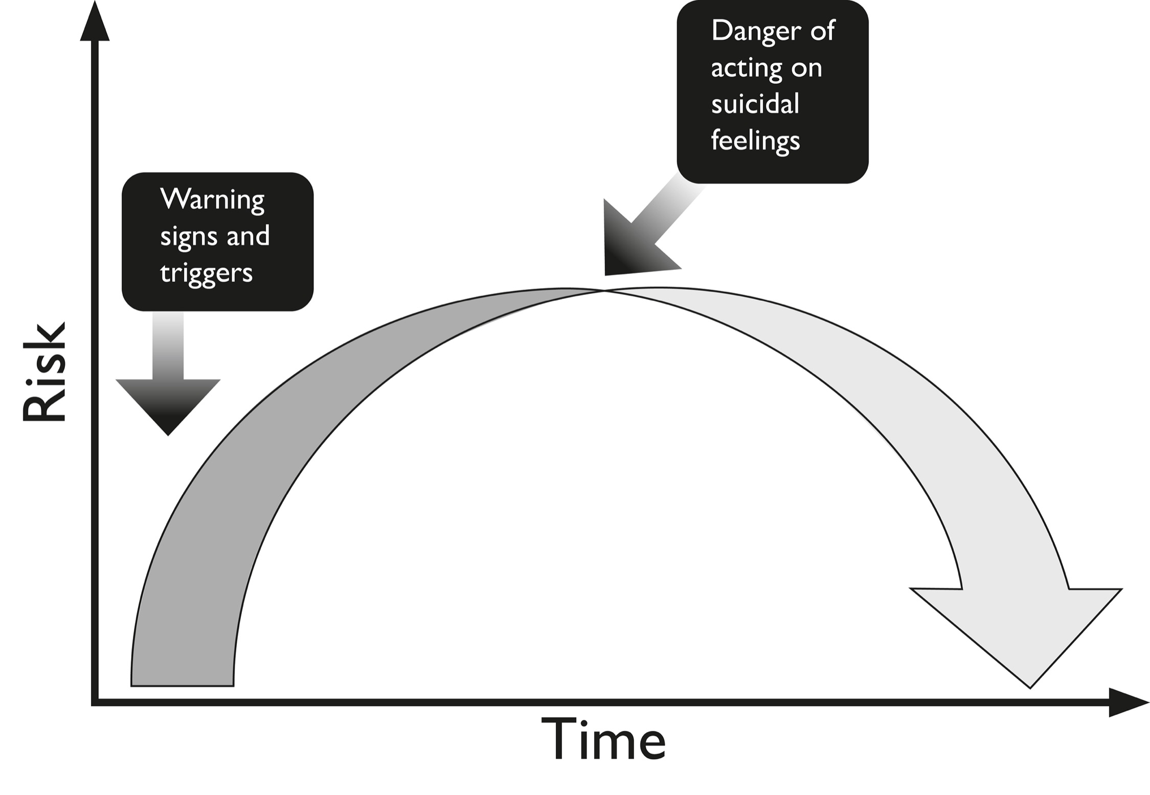 Chart: Time and Risk. Warning signs and triggers. Danger of acting on suicidal thoughts.