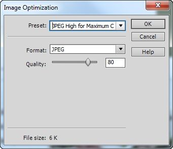 To optimize an image, move the quality slider to the left (for smaller files, but worse-looking images) or right (for larger files and better-looking images). Keep an eye on the file size listed at the bottom of the window. It tells you the size of the Web-ready JPEG file Dreamweaver will create.