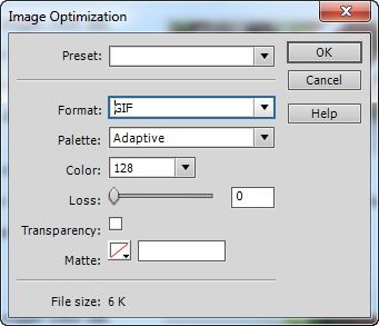 Dreamweaver offers nearly identical GIF and PNG optimization settings when you convert a Photoshop image. The only difference is the Loss option — you can use it only for GIFs, and it trades image quality for smaller file size.