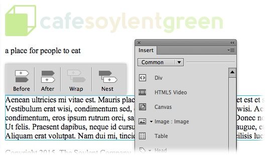 Use the positioning dialog box to place your images before, after, or nested inside of another element. Here you selected a paragraph; if you select Before from the dialog box, Dreamweaver positions the image above the paragraph.