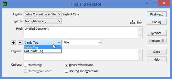 Use an advanced text search to limit your pursuit to words that appear within a particular HTML tag. Conversely, you can search for text that doesn’t appear within a tag.