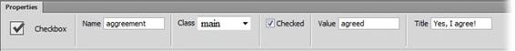 The Value property defines a checkbox’s actual value — that is, the information it sends to your form-processing web server when a guest submits the form.