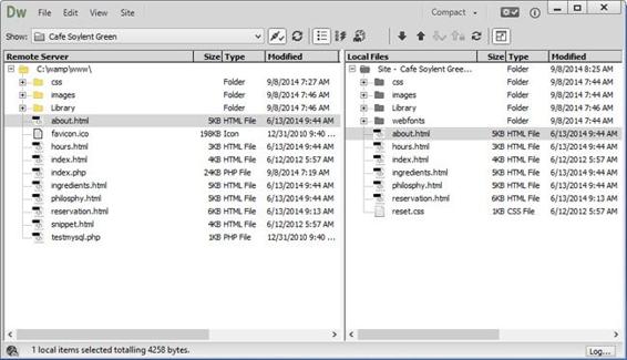 Click the Expand Panel button shown in to maximize the Files panel and display two views simultaneously. This way, you can see both your remote site and local site at the same time. Local files normally appear on the right, but might be on the left, depending on the preference you set under the Site category of Dreamweaver’s Preferences window. (To change this arrangement, press Ctrl+U [⌘-U] to open the window, and then click the Site category.) The view that appears opposite the local files list — Remote Server, Testing, or Repository — depends on which view you selected before clicking the Expand Panel button. To change views, click a different view button.