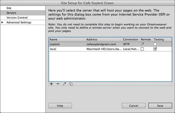 In addition to setting up a local site, Dreamweaver lets you set up both a “remote” server (meaning the web server on the Internet where people go to see your site) and a “testing” server (a server — frequently running on your own computer — used to test dynamic sites, like the PHP-driven pages described in ).