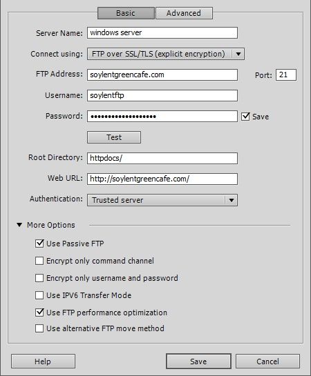 If you use FTP over SSL/TLS to connect to your web server, you’ll find a few additional options under More Options. “Encrypt only command channel” obscures only your login information and the commands you send to the server. The actual data, like web pages and images, goes out uncloaked. This translates to faster uploads and downloads. The “Encrypt only username and password” option hides only your login information (not your commands). Still, this is a reasonably secure choice in most cases because it prevents snoopers from stealing your login information.