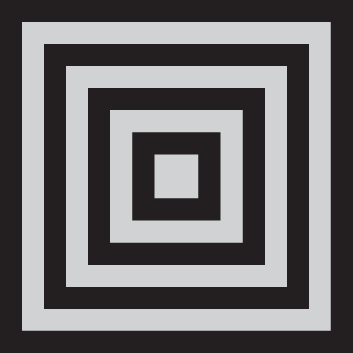 Eight concentric squares that share a common center and get progressively larger. The diagram begins with a small gray square in the center and then alternates between black and gray squares. There are a total of four gray squares and four black squares. The outermost square is black.