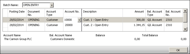 Customer entries